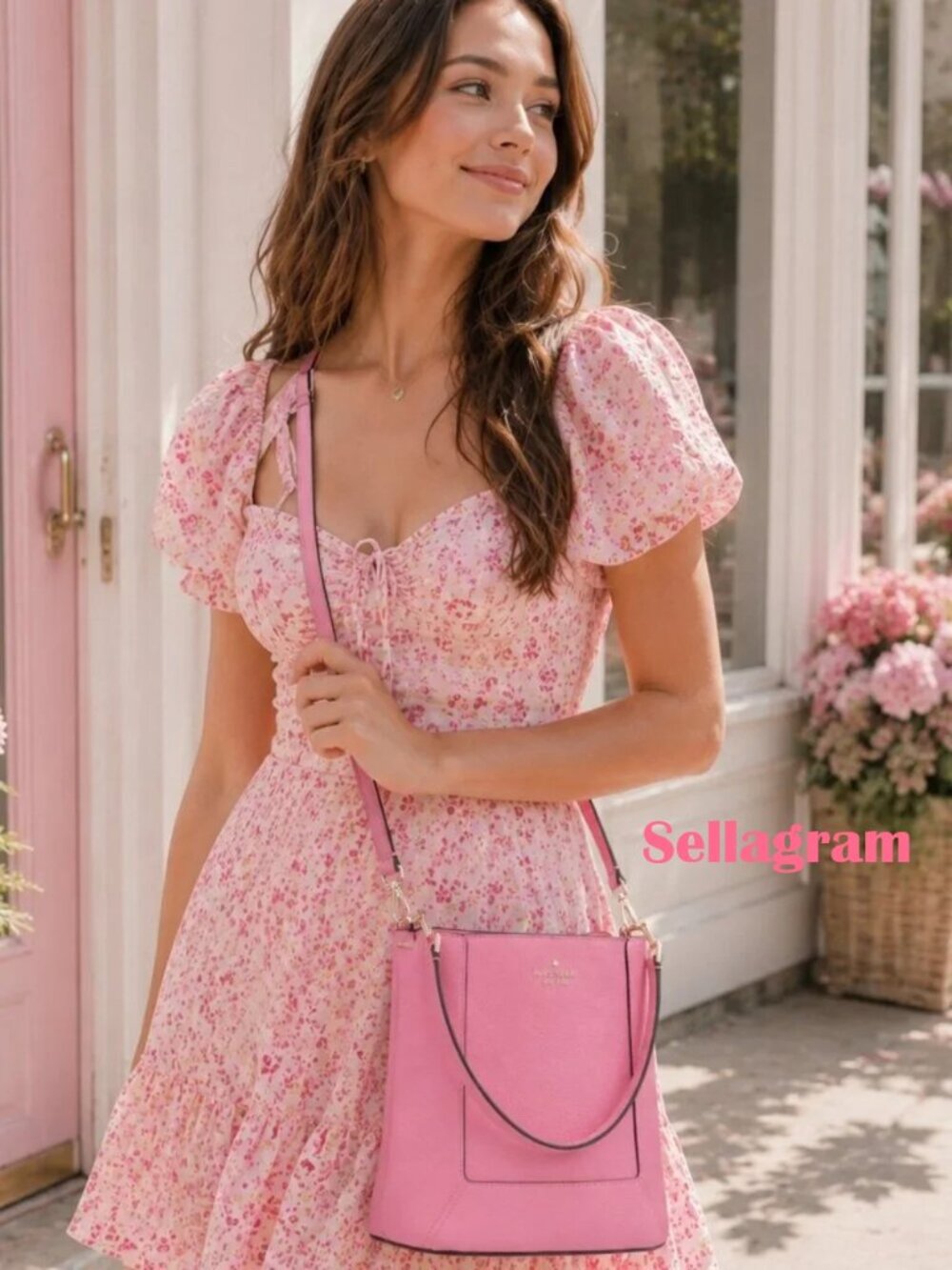 NWT ☑️ Kate Spade LENA Soft Pebbled Leather Bucket Bag GRAPEFRUIT  #KH433